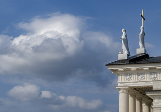 staues on the cathedral of vilnius, lithuania